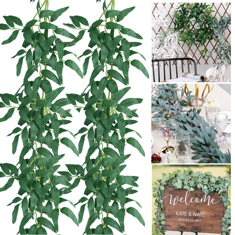 

Wedding Willow Leaves Garland Artificial Green Eucalyptus Leaf Vine Rattan For Home Decor Fake Plant Birthday Party DIY Wreath