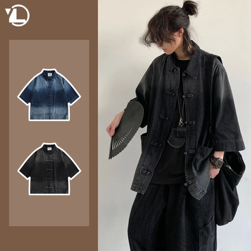 Джинсовая рубашка в старинном стиле Мужская однобортная куртка с эффектом