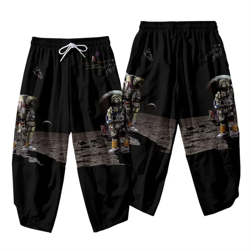 Мужские брюки в стиле хип-хоп с 3D принтом астронавта свободные для бега до