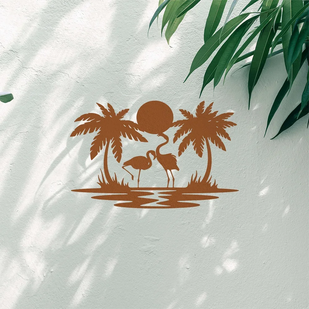 Преобразите свое пространство с помощью металлического фламинго пальмы заката