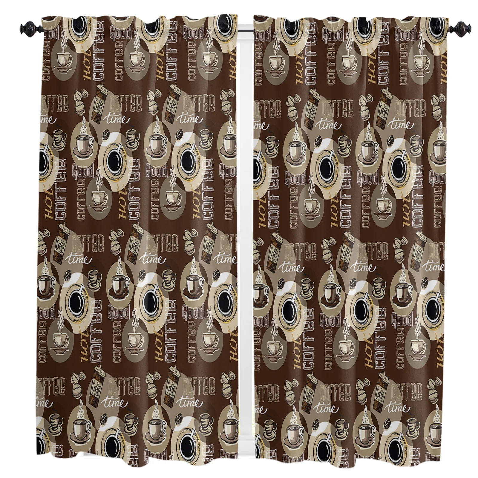 

Coffee Bean Coffee Cup Small Curtain Rod Pocket Short Curtains Half Drapes Partition Cabinet Door Window Curtains Home Decor