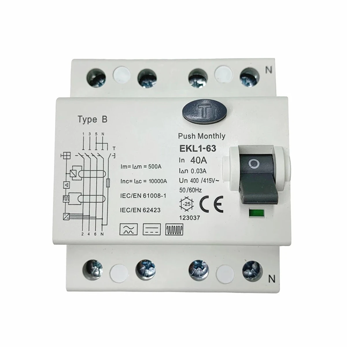 

Type B RCCB Residual Current Circuit Breaker 10KA 4 Pole 40A 30MA RCD ELCB EKL1-63 Type B RCD Leakage