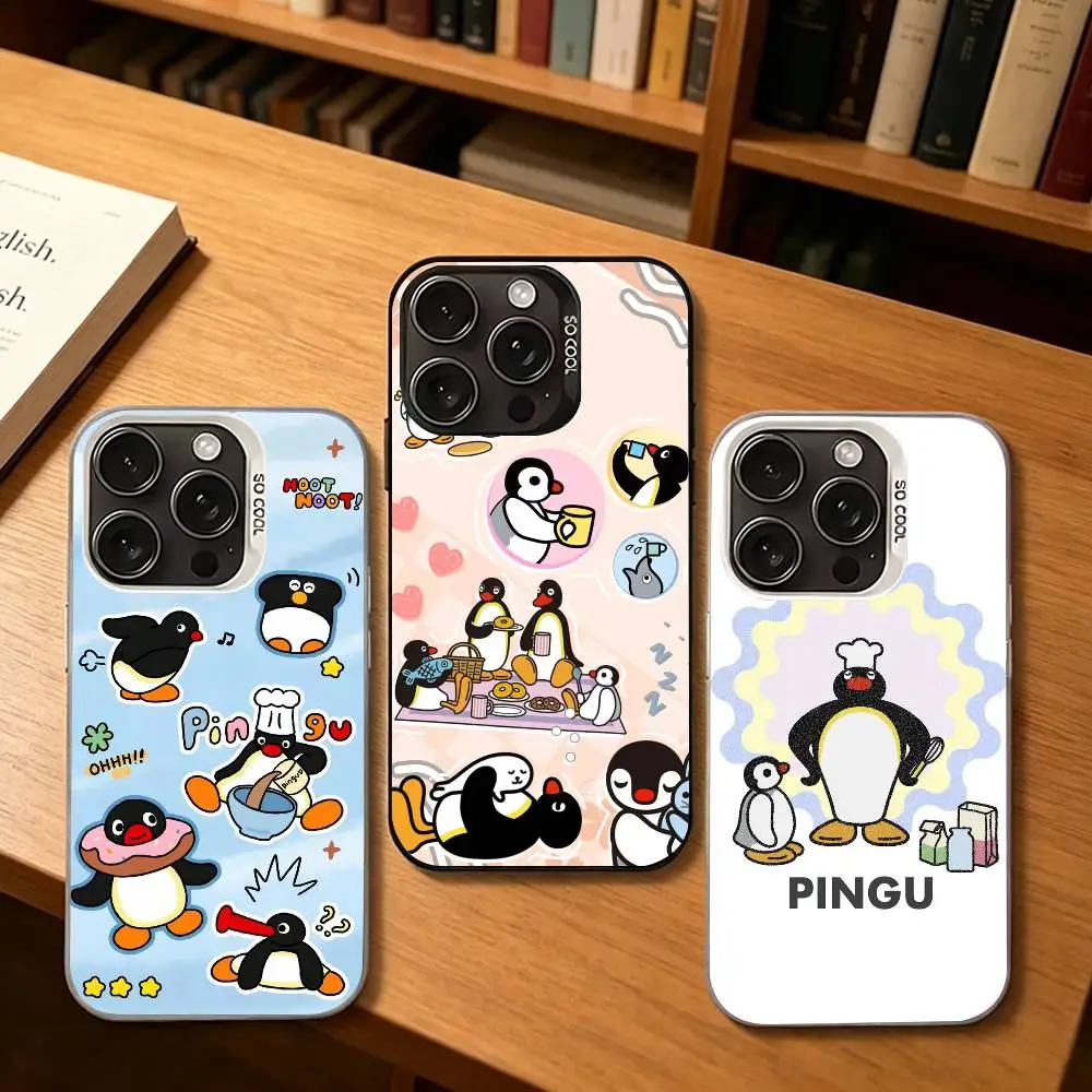 Фото Милый мультяшный чехол для телефона с Пингусом для iPhone 17, 16, 15, 14, 13, 12, 11 Plus, Pro Max, XS, цветное серебряное покрытие №1