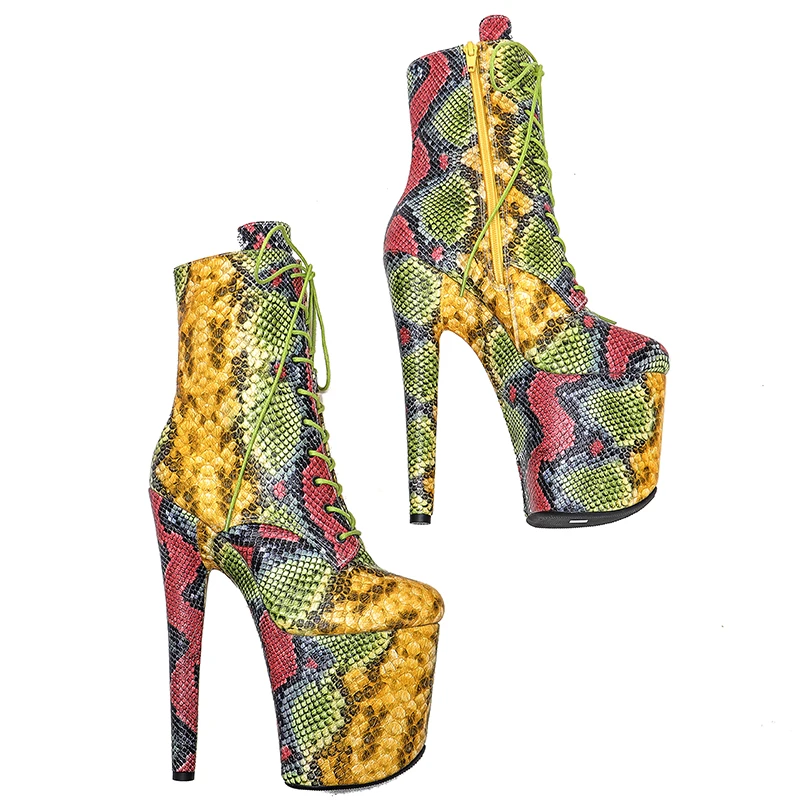 Leecabe 20CM/8Inch  Genuine Leather  Snake upper  Platform disco party High Heels Pole Dance boot