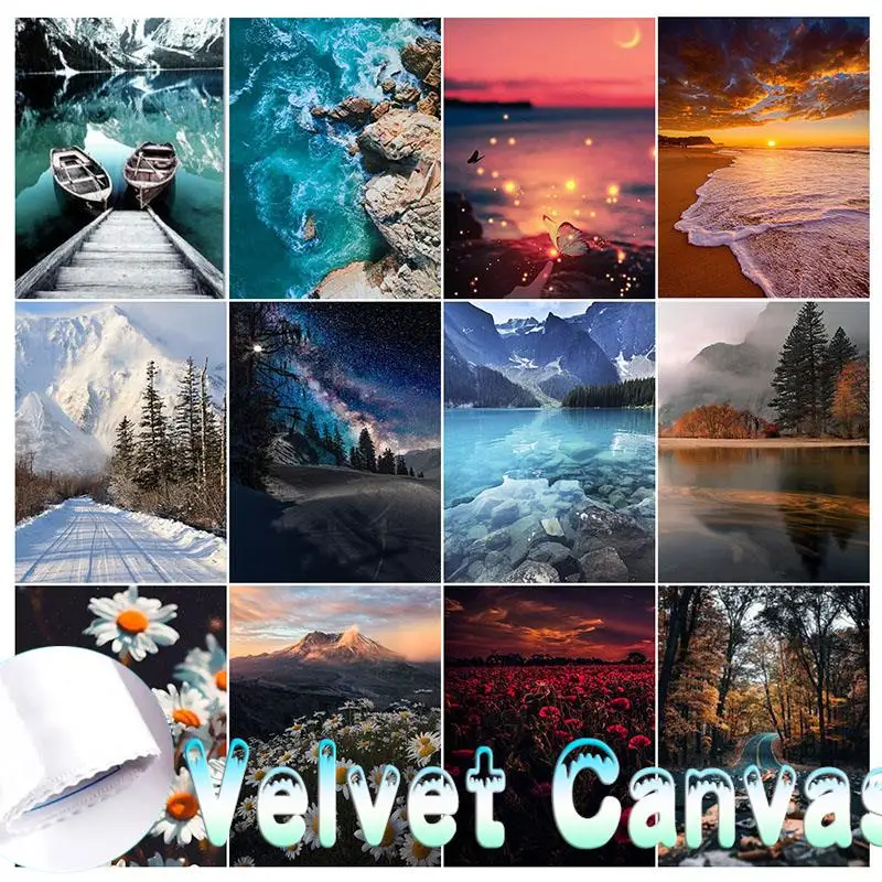 

Landscape Picture 5D Velvet Diamond Painting Kits Full Square/Round Scenery Diamond Mosaic Rhinestone Embroidery Home Decor Gift