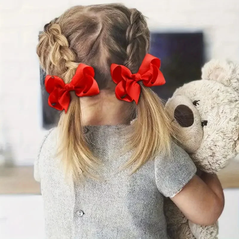 20 шт./лот 4 дюйма ленты с бантом для маленьких девочек заколки волос металлические