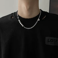 hip hop pearl beads choker necklace for menwomen trendy stainless steel chain heartcross pendant necklace 2022 fashion jewelry