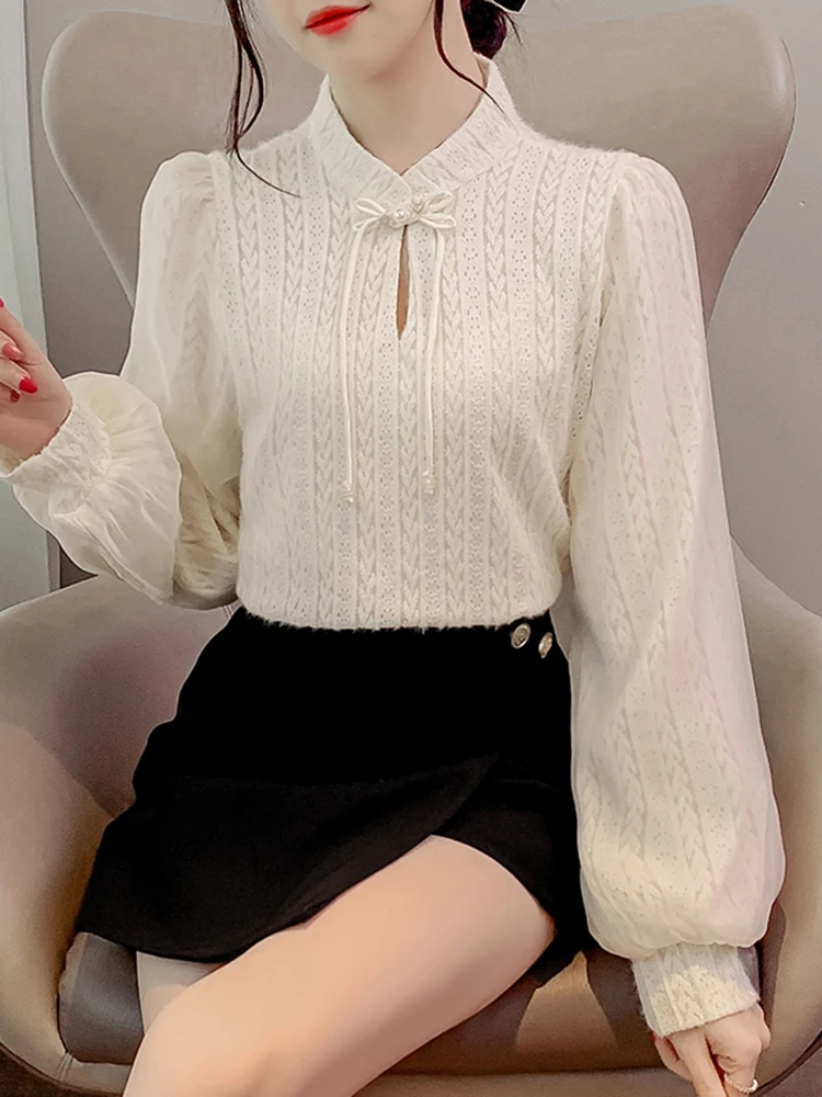 Новая китайская рубашка с воротником-стойкой и пряжкой кружевная нижняя женская