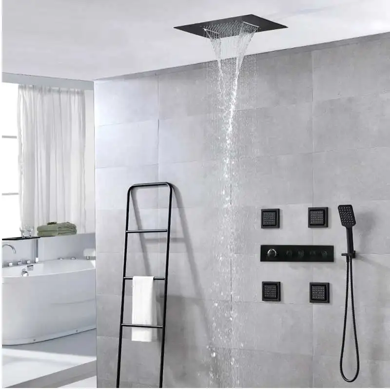 

Luxury Ceiling SPA Massage 4 Body Spray LED Rainfall Shower Thermostatic Washroom Faucets Shower Set