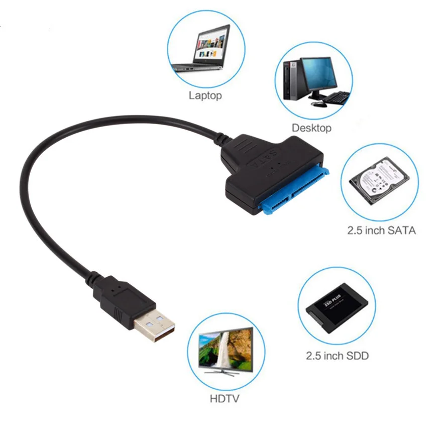 USB 2.0 To SATA 22pin Cable Adapter Converter Lines HDD SSD Connect Cord Wire for 2.5in Hard Disk Drives for Solid Drive Disk images - 6