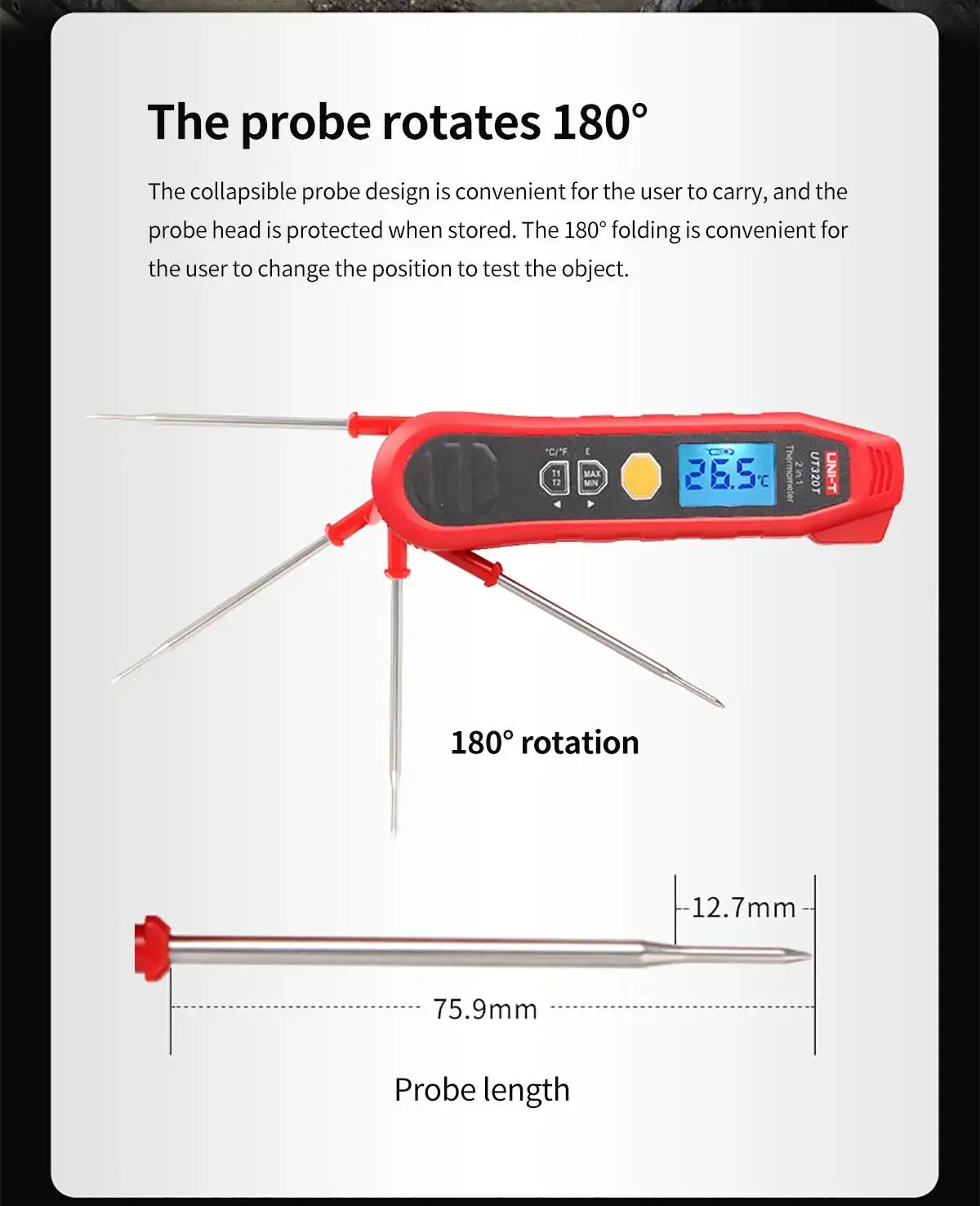 Φ UT320T 2-в-1 промышленный инфракрасный термометр с зондом и измерением высокой