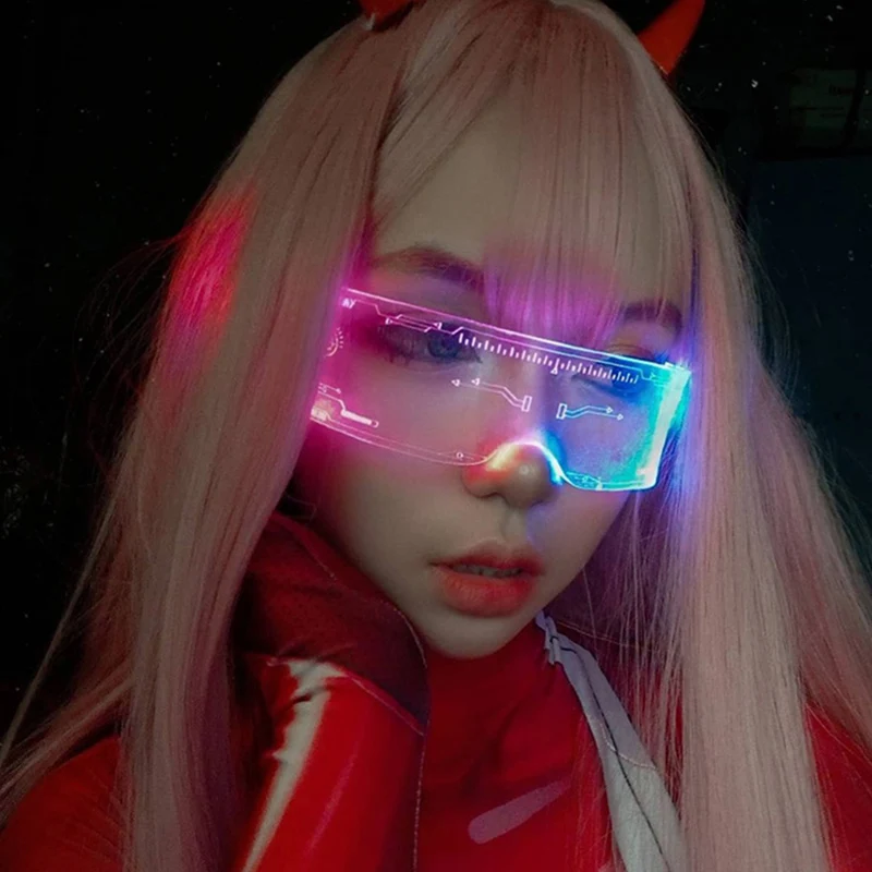 

LED Luminous Glasses Ins Net Red One-piece Cyberpunk Sunglasses Men and Women Science Fiction Bar Disco Flash