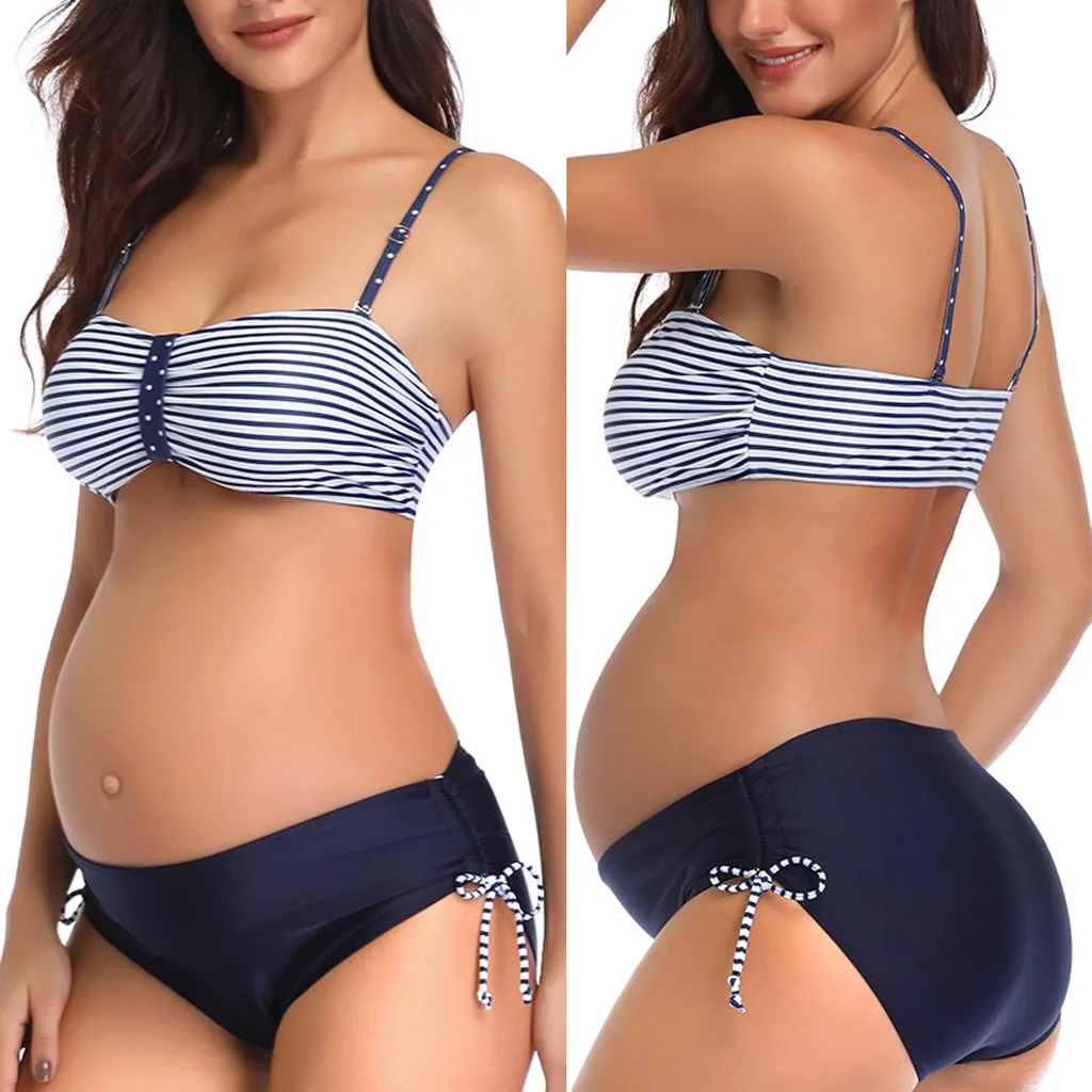 

Maternity Swimsuit Female Tankinis Strip Printed Push Up Swimwear Women Summer Bikini Beachwear Pregnant Suit Bikinis 2022 Mujer