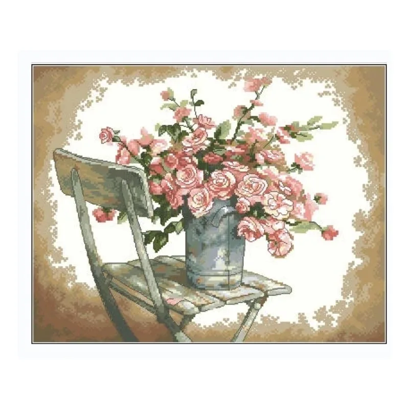 

MM High Quality Lovely Counted Cross Stitch Kit Roses on White Chair Rose Flower Flowers Dim 35187
