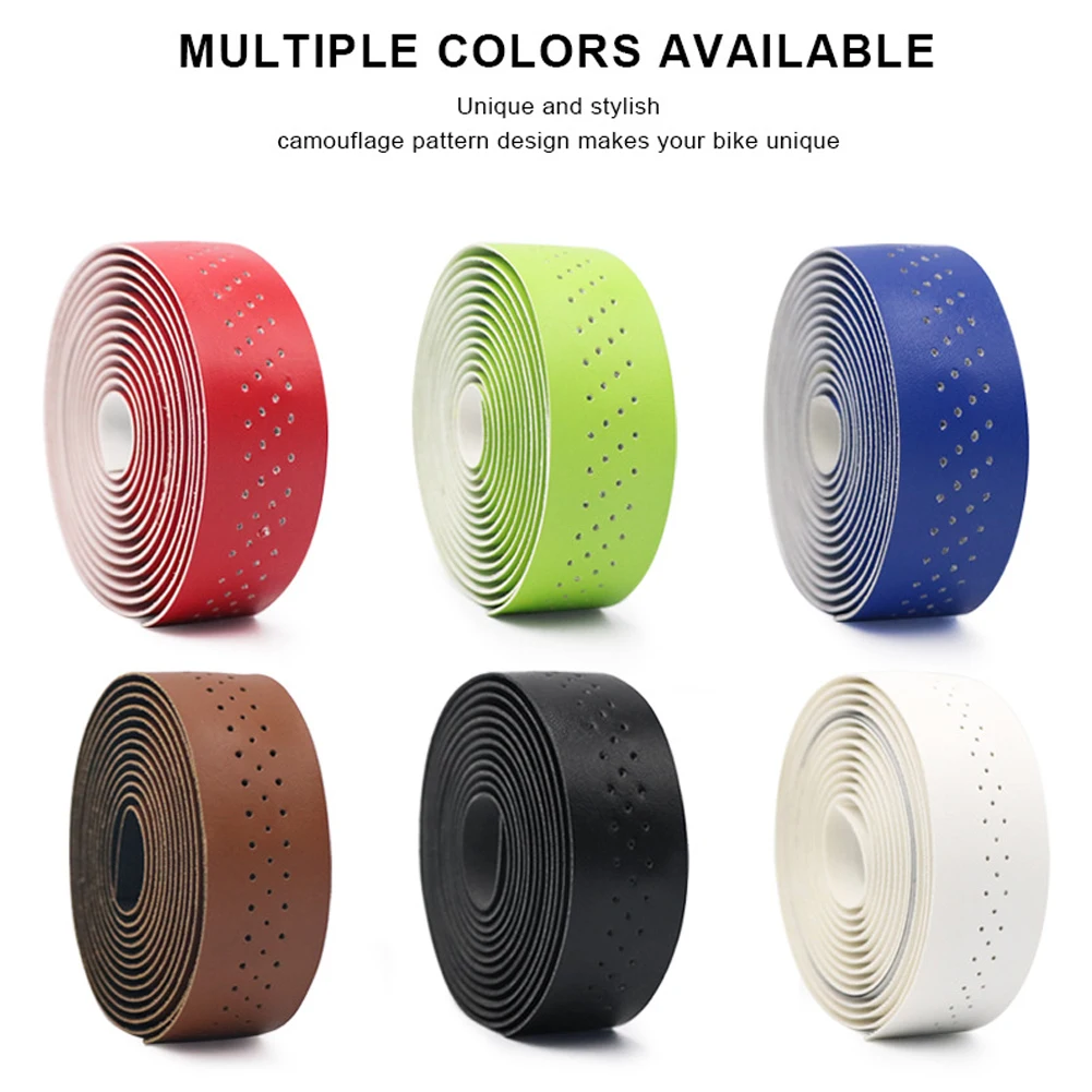 

Bicycle Handlebar Tape PU+EVA Soft Cycling Leather Perforated Belt With 2 Plugs Breathable Anti-slippery Bike Cycling Accessorie