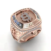 Rose Gold White Diamond Bitcoin B Ring Men's Jewelry Vintage Fashion Jewelry Stainless Steel Rings for Men Luxury Dubai Jewelry
