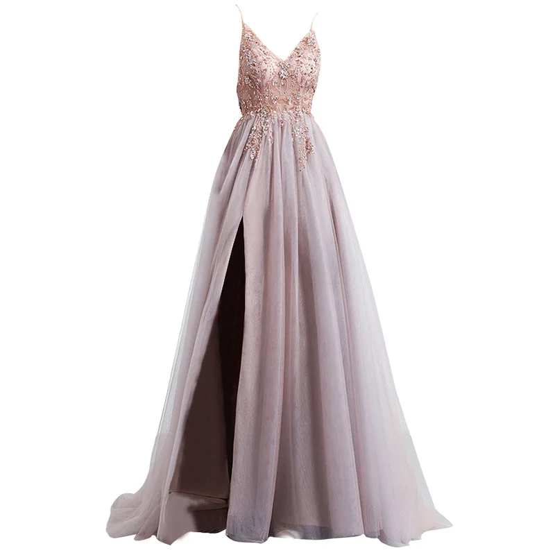 Banquet Gown Prom Dresses for Women Elegant Ladies Appliques Sleeveless V-neck High Slit Skirt Women's Party Maxi Dress Vestidos