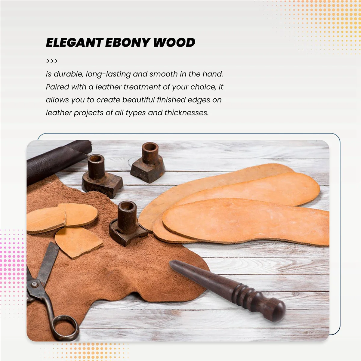 Wooden Leather Burnisher Tool - Tapered Edge Slicker Features 4 Grooves for Burnishing of Various Thicknesses