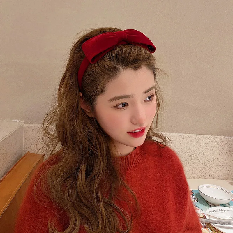 

Red velvet bow hair band female retro French 2021 new hair clip versatile go out senior sense headbands accessories for women