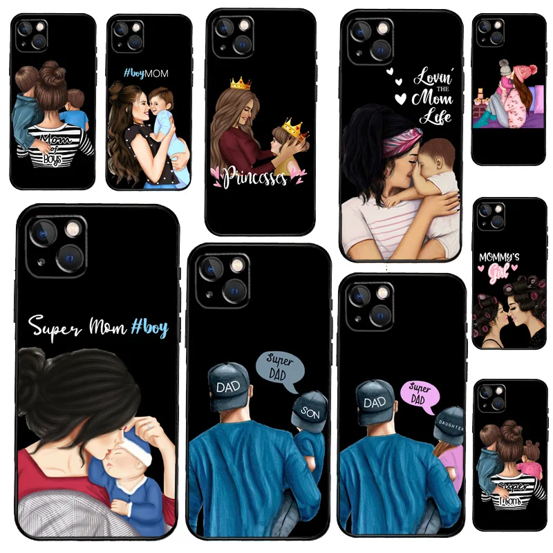 

Super Dad Mom Baby Girl Twin Bumper Phone Case For iPhone 11 12 13 14 Pro X XR XS Max 6 6S 7 8 Plus SE 2020 Back Cover