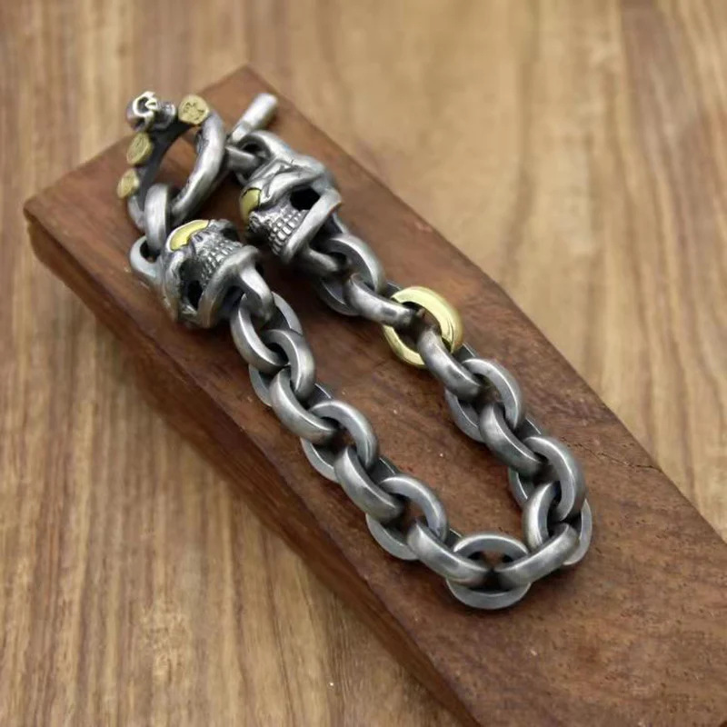 

Мужской браслет-кольцо с двойным черепом, в стиле ретро