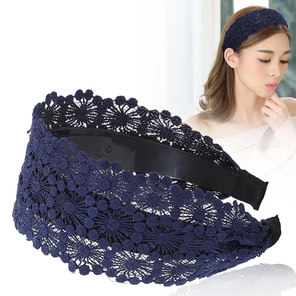 

Women Girls Headband Lace Floral Hair Band Sweet Hair Accessories with Toothed Hairband Wide Side Hair Hoop Styling Tools