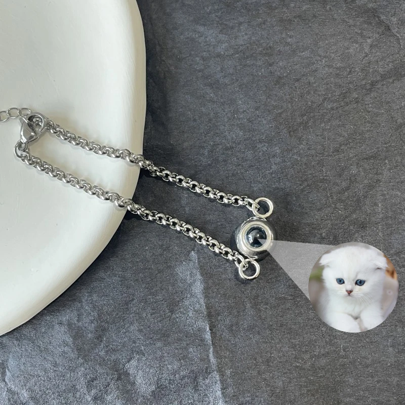Personalized Custom Photo Projection Bracelet Simple Circle Pendant Titanium Steel Bracelet for Women Jewelry Couple Gifts