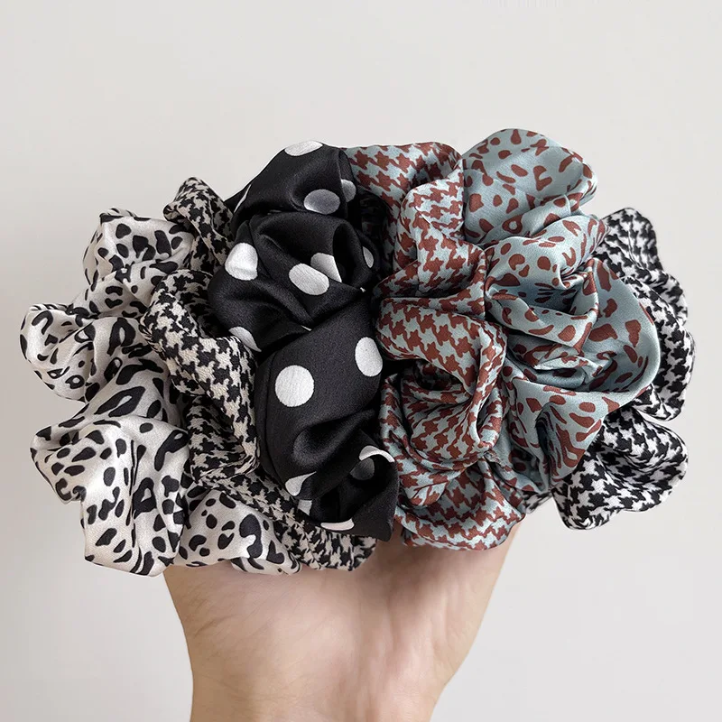 

Korean Style Leopard Houndstooth Pattern Scrunches Set 6pcs/pack Women Satin Scrunchy For Hair 2022 Trendy Hair Accessories