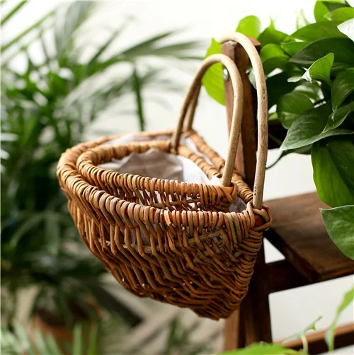 

Wicker Baskets 2Pack Wall Hanging Basket Handmade Woven Pocket Planter Hanging Bucket Rustic Flowers Vase Planter Holder Basket