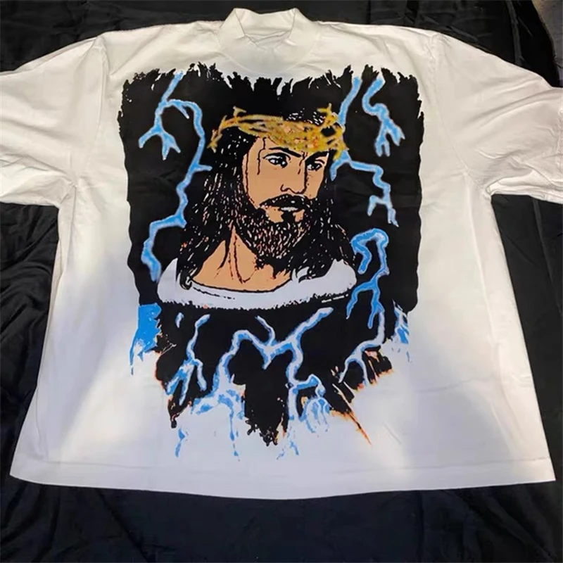 

New Oversized Kanye West Jesus Is King Lightning T Shirt Men Women 1:1 High-Quality Chicago Limited T-shirt Top Tees gym