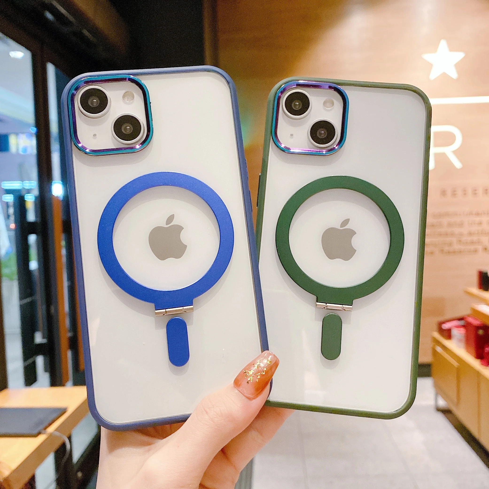 

Suitable for IPhone14 live shot new colorful magnetic holder fashionable, convenient and practical fall proof phone case