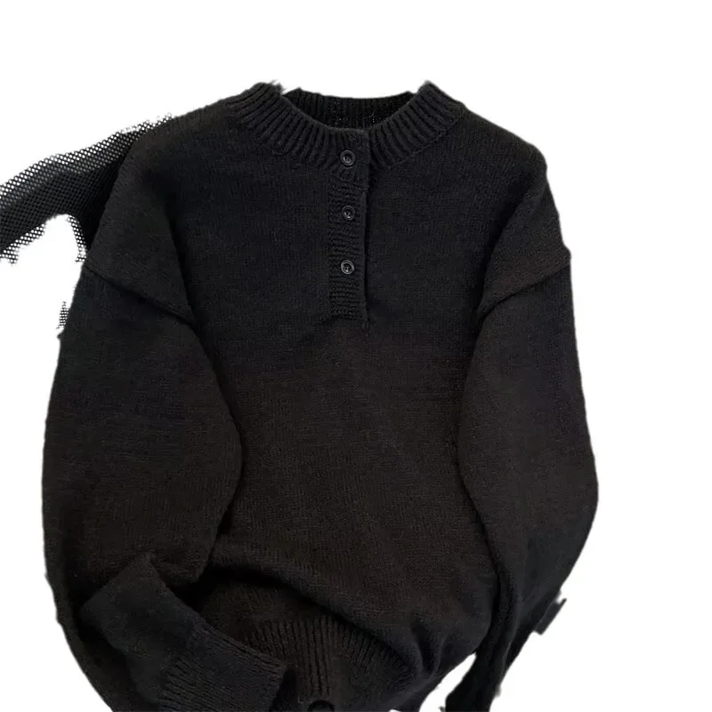 Greycleanfit Henry Collar Sweater Men's Autumn/Winter Style American Vintage Knitted Top Idle High-End Feel Jacket