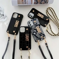 crossbody strap customyour name genuine leather phone case for iphone 11 12 13 pro max mini 7 8plus xr x xs max diy phone cover