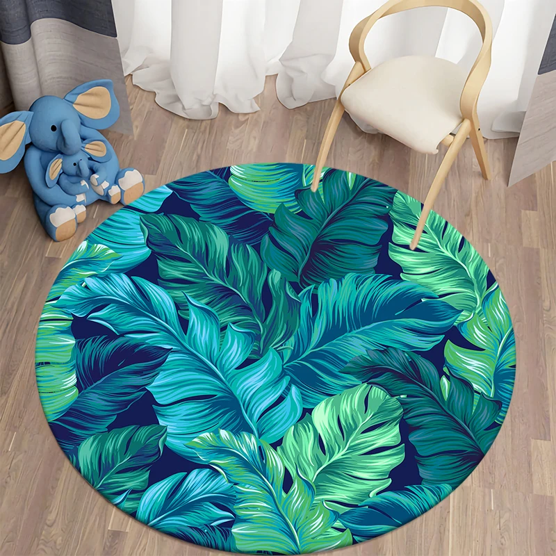 

Round Carpets for Living Room Green Tropical Printed Parlor Bedroom Children Carpet Rugs Toilet Bath Decorate Non-slip Door Mat