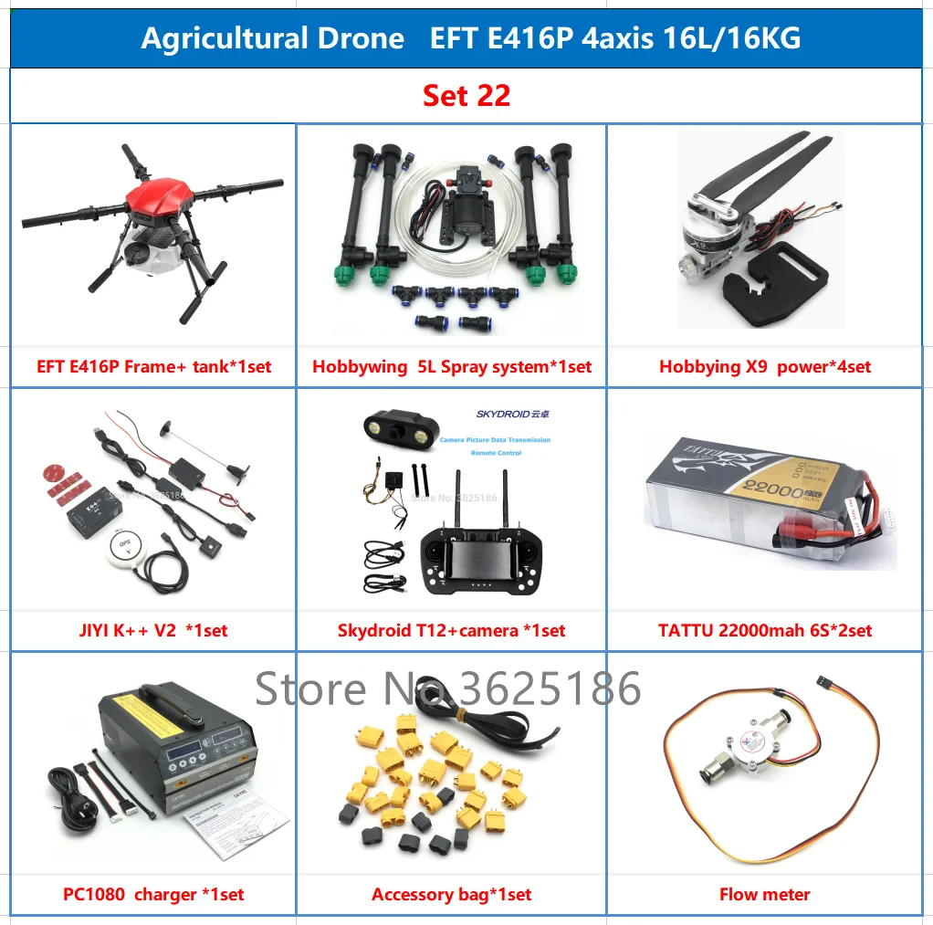 

EFT E416P 16L 4 Axis Agricultural Spraying Drone 16KG Folding Quadcopter with X9 Power System T12 H12 RC JIYI K++ FC Drone