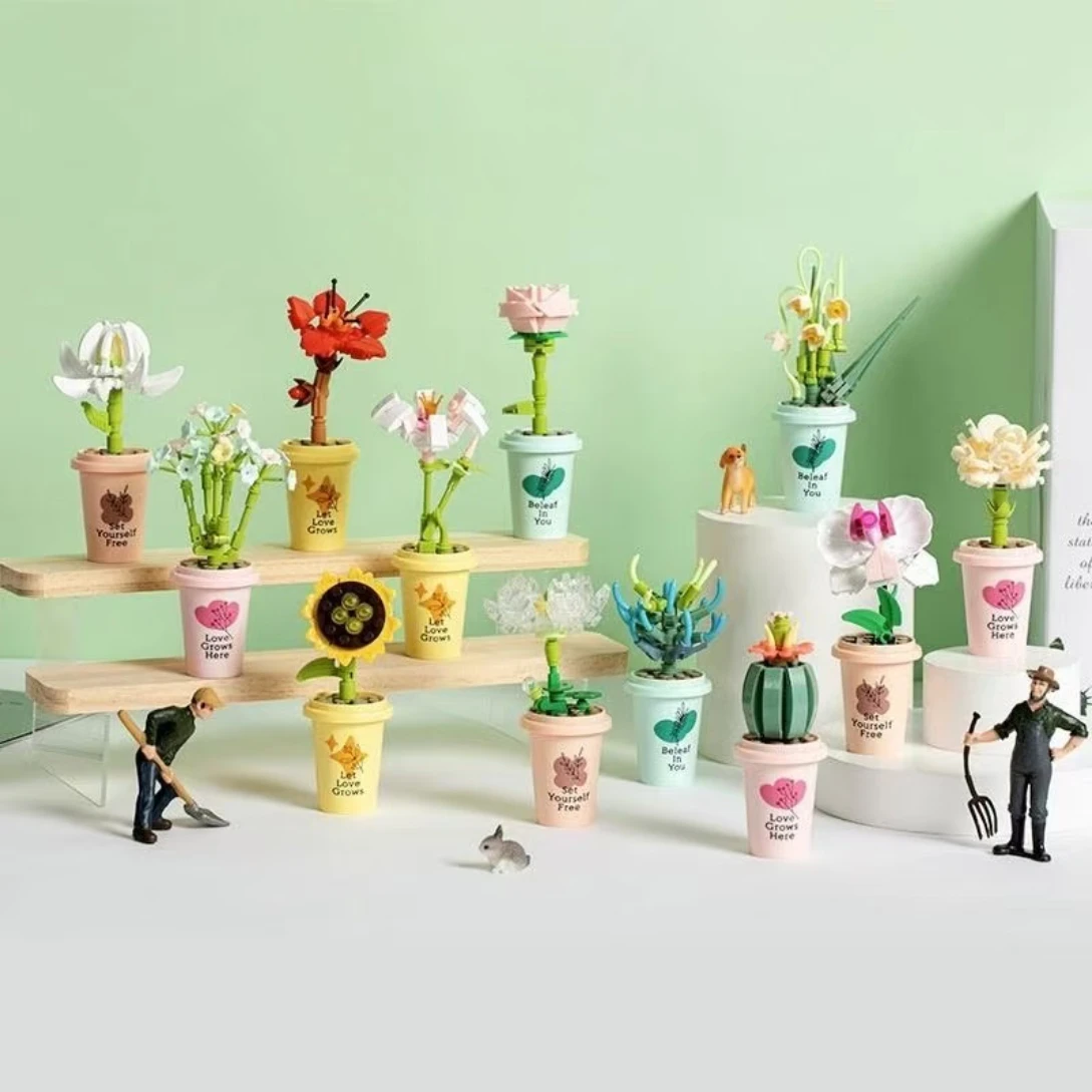 DIY MOC горшечные растения ваза чашка суккуленты кактус гипсофила горный лотос