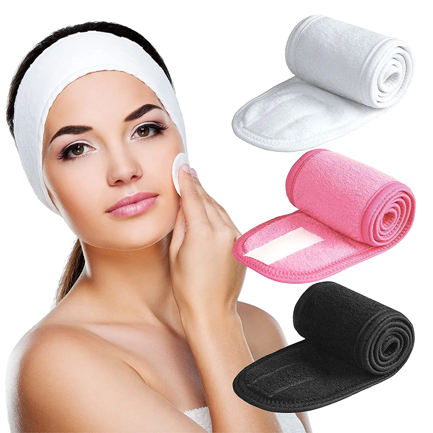 Facial Spa Headbands Makeup Shower Bath Wrap Sport Headband Terry Cloth Stretch Towel With Magic Tape Hair Accessories For Women