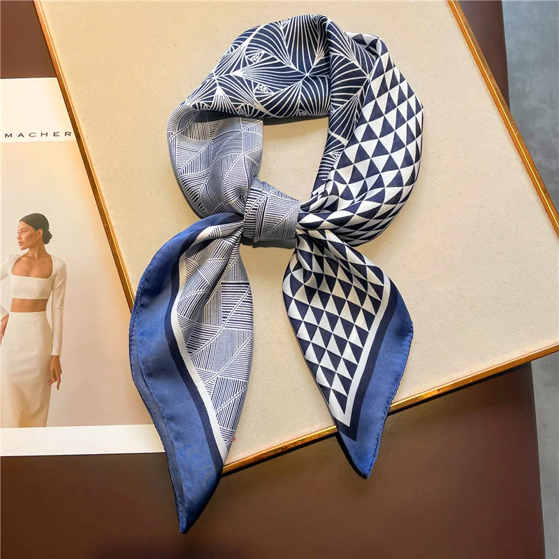 

Fashion Imitated Silk Scarf Geometry Ladies Outdoor Luxury Neck Hair Decorate Headband Scarf Outdoor Small Kerchief Soft Wrap