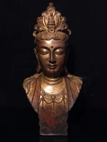 15 tibetan temple collection old bronze cinnabar mud gold avalokitesvara buddha head worship buddha town house exorcism
