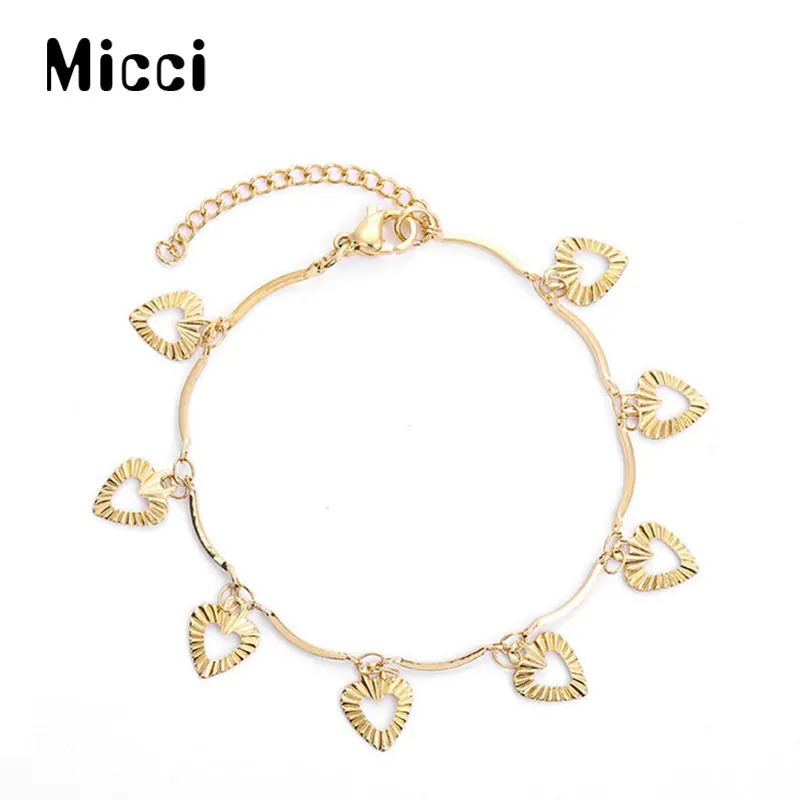

Micci Women's Fashion DIY Fashion Stainless Steel Heart Charm Natural Accessory Chain Bracelet, Multiple Plating Colors 2022