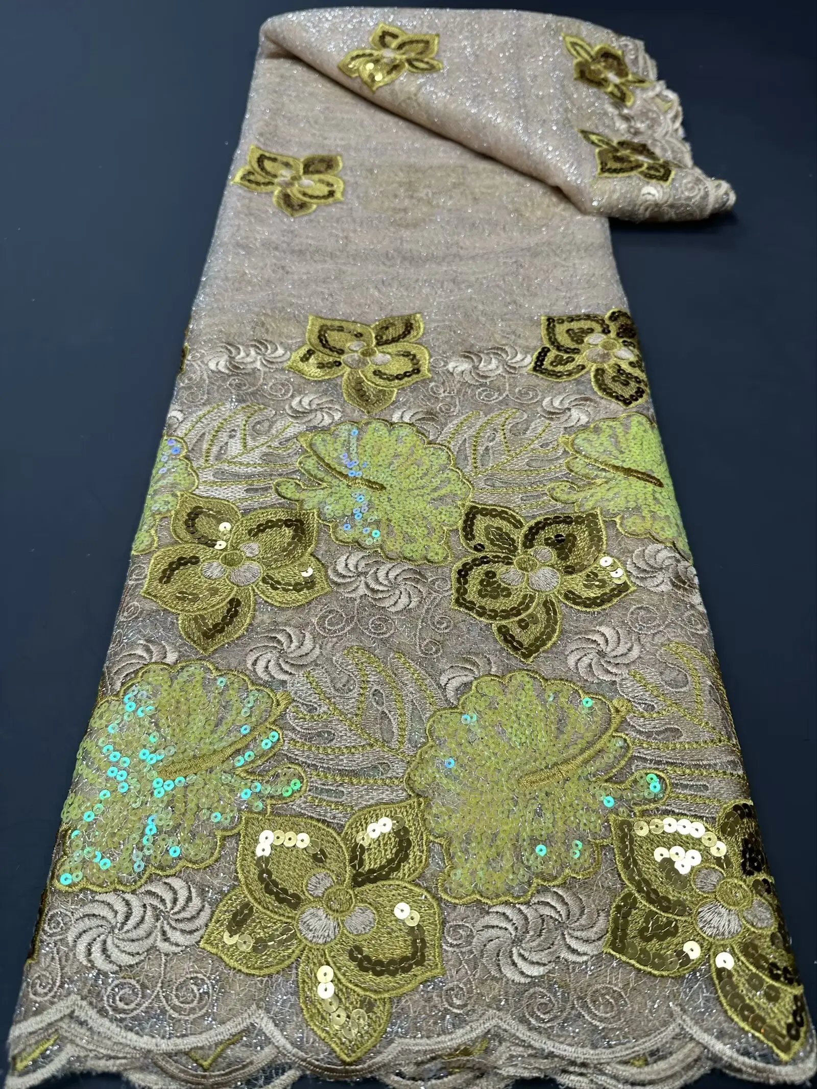 Новая бархатная кружевная 3D красочная зеленая ткань с блестками 2025 Высокое