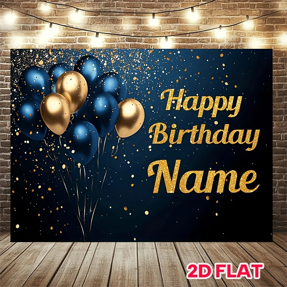 Фото 1 шт. темно-синий баннер с золотыми блестками и надписью Happy Birthday, индивидуальный дизайн, украшение для вечеринки №1