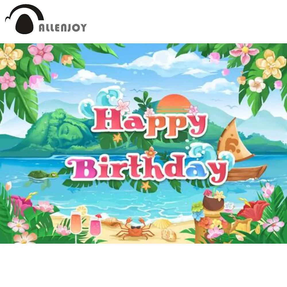 

Allenjoy Birthday Party Background Summer Aloha Tropical Ocean Beach Holiday Baby Shower Floral Sail Banner Photozone Backdrop