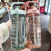 2 liter sport water fles met stro mannen vrouwen fitness flessen outdoor koud water kruik flessen met tijd marker drinkware