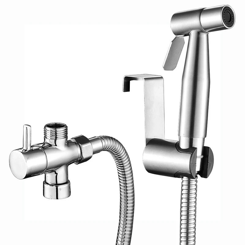 

Handheld Bidet Toilet Faucet Sprayer Set Stainless Steel Bathroom Self Cleaning Hygienic Shower Head Water Diverter T-Adapter