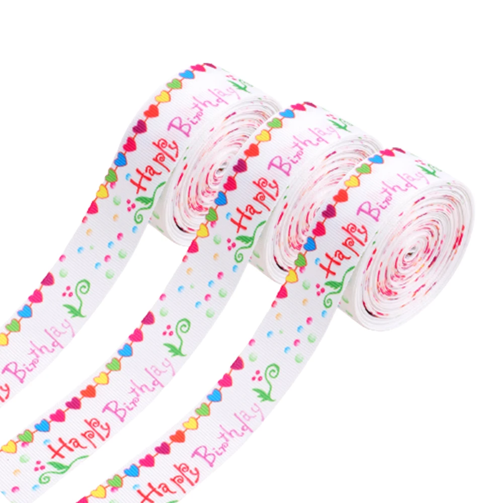 

9.1m X 25mm Happy Birthday Single Faced Grosgrain Ribbons for Birthday Cakes Gift Wrapping Ribbon Cards Decorations Craft