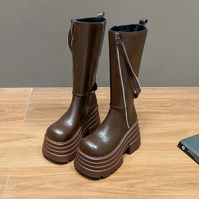 Женские мотоциклетные ботинки с толстой подошвой в форме пирамиды