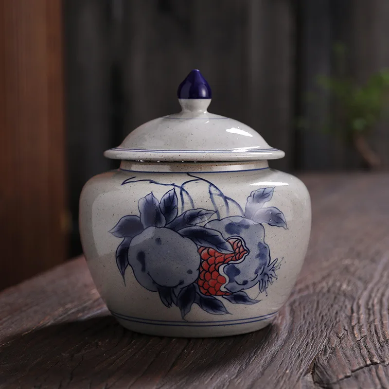 

Celadon Tea Jar Creative Pomegranate Pattern Sealed Jar Candy Nuts Coffee Bean Storage Bottle Kitchen Food Storage Container New