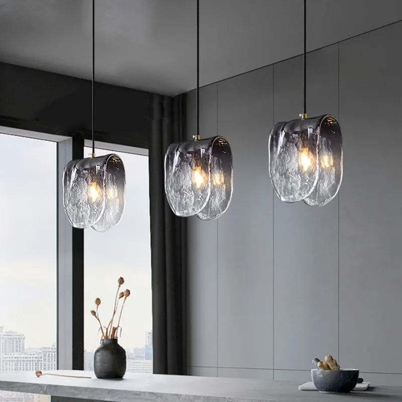 Подвесной светильник из стекла в помещении светодиодный серый витраж стиле