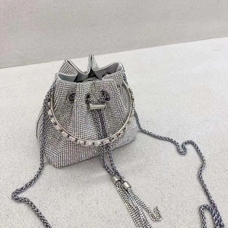 

Sliver Diamonds Rhinestone Evening Bags For Women Femme Wedding Purse Purse Luxury Design Chain Tassel Shoulder Bag